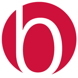Weißes "b" auf rotem Kreis-Hintergrund.