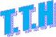Blauer Text "T.T.H" in einem pixelartigen Stil auf weißem Hintergrund.