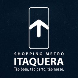 Logo do Shopping Metrô Itaquera com seta para cima e slogan "Tão bom, tão perto, tão nosso."