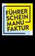 Text "Führerschein Manufaktur" in dunkelblau auf gelbem Hintergrund in einem blau-gelben Rahmen.