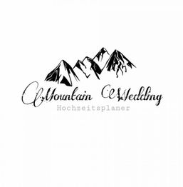 Logo mit Bergen, Text "Mountain Wedding Hochzeitsplaner" in elegantem Schriftstil.