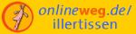 Gelbes Logo mit Text "onlineweg.de/illertissen" und einem Cartooncharakter im Kreis.