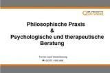 Philosophische und psychologische Beratung, Terminvereinbarung per Telefon möglich.