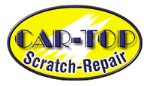 Logo von "CAR-TOP Scratch-Repair" in Gelb mit blauem Text und Zackenmuster.
