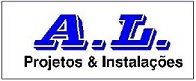 Logotipo com texto "A.L. Projetos & Instalações" em azul.