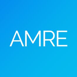 Testo "AMRE" su sfondo blu sfumato.
