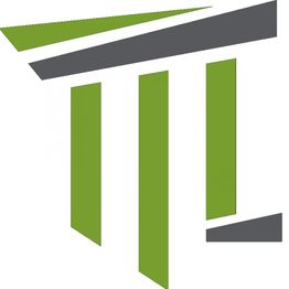 Abstraktes Logo mit grünen und grauen Elementen, die ein stilisiertes „T“ bilden.
