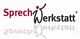 Logo der Sprechwerkstatt: Rote und schwarze Schrift mit stilisierter Figur und Schatteneffekt.