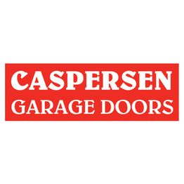 Red sign with white text: "Caspersen Garage Doors."