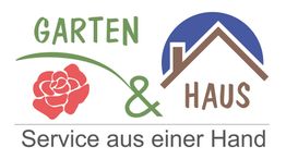 Logo mit Rose, Hausdach und Text: "Garten & Haus - Service aus einer Hand".