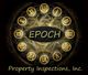 Clock face with gears and "EPOCH Property Inspections, Inc." in golden text.