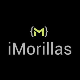 Logo con la palabra "iMorillas" y una "M" verde entre llaves sobre fondo negro.
