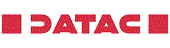 Rotes DATAC-Logo in Großbuchstaben mit Pixelmuster auf weißem Hintergrund.