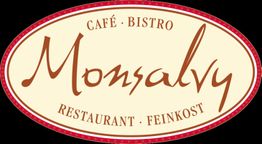 Logo von "Monsaly", Café, Bistro, Restaurant, Feinkost, in einem ovalen Umriss mit rotem Rand.