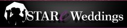 Logo mit Schriftzug "STAreWeddings" und Silhouette eines Brautpaares auf schwarzem Hintergrund.