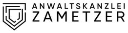 Logo der Anwaltskanzlei Zametzer mit stilisiertem Schild in Schwarz-Weiß.
