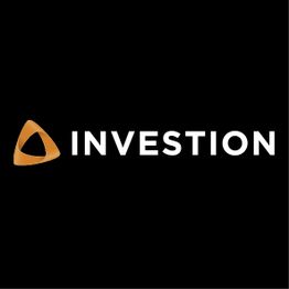 Logo mit einem orangefarbenen Dreieck links und weißem Text "INVESTION" auf schwarzem Hintergrund.