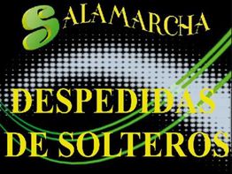 Texto en fondo negro: "Salamarcha Despedidas de Solteros" en amarillo y verde.