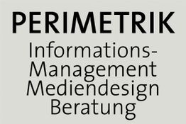 Text "PERIMETRIK Informations-Management Mediendesign Beratung" auf grauem Hintergrund.