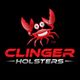 Red crab logo with text "Clinger Holsters" in red and white on a black background.