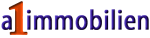 Logo mit Text "a1 immobilien" in blauer Schrift und einem orange-roten "1" auf weißem Hintergrund.