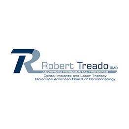 Logo for Robert Treado DMD, featuring dental implant and laser therapy services.