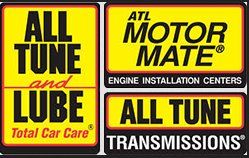 Yellow and black car care service logos for Tune and Lube, Motor Mate, and Transmissions.