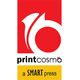 Red and white PrintCosmo logo with "a SMART press" text on yellow background.