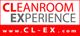 Text: "CLEANROOM EXPERIENCE, www.CL-EX.com" in Rot und Grau auf weißem Hintergrund.
