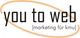 Logo mit Text "you to web" und Untertitel "marketing für kmu". Beigefarbener ovaler Rahmen.