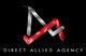 Red and silver geometric logo of Direct Allied Agency on a black background.