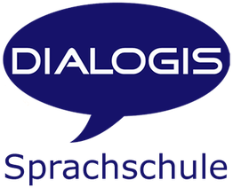 Logo mit blauem Sprechblasen-Design: "DIALOGIS Sprachschule".