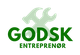 Logo med hammer og skruenøgle bag teksten "GODSK ENTREPRENØR" i grønne bogstaver.