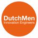 Oranje cirkel met witte tekst: "DutchMen Innovation Engineers".