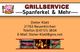 Grillservice-Anzeige mit Kontaktdaten und Bildern von gegrilltem Spanferkel.