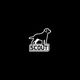 Silhouette of a dog standing over the word "Scout" on a black background.