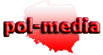 Wort "pol-media" vor einer Karte von Polen in Rottönen.