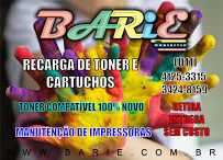Cartaz colorido da Barie, oferece recarga de toner e cartuchos, com contatos e serviços.