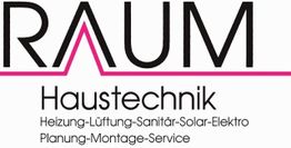 Logo "RAUM Haustechnik" mit Leistungen: Heizung, Lüftung, Sanitär, Solar, Elektro, Service.
