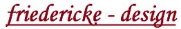Roter Schriftzug „friedericke - design“ mit Unterstreichung auf weißem Hintergrund.