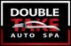 "Double Take Auto Spa logo with a sleek car silhouette on a black background."