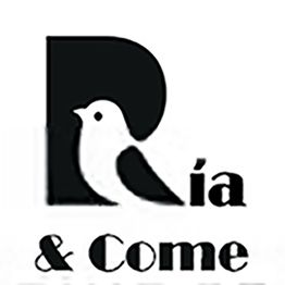 Imagen de logo con un pájaro, la letra "R" y el texto "Ría & Come".