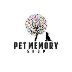 Colorful tree and dog silhouette logo with "Pet Memory Shop" text below.