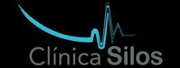 Logo de "Clínica Silos" en fondo negro con gráfico de línea azul tipo cardiograma.