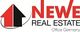 Logo von NeWe Real Estate mit stilisiertem Haus in Schwarz und Rot.