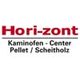Logo von Hori-zont mit Text: Kaminofen-Center, Pellet/Scheitholz.