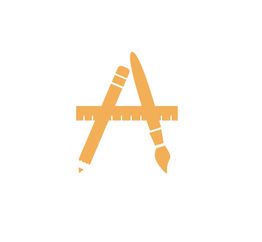 Icon of a ruler, pencil, and paintbrush forming the letter "A" on a white background.