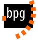 Logo mit „bpg“ in Weiß auf schwarzem Hintergrund und orangen Quadraten rechts.