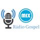 Logotipo com um microfone e ondas, ao lado do texto "Mix Rádio Gospel" em azul.