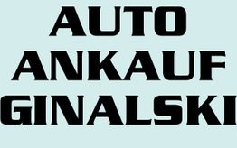 Schwarzer Text "AUTO ANKAUF GINALSKI" auf hellblauem Hintergrund.
